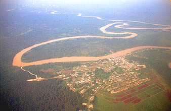 Miri Marudi town from aircraft on flight to Mulu