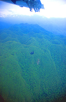 Gunung Mulu national park hills and caves from aircraft