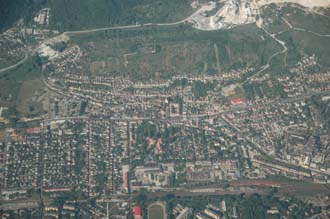 BUD Dorog - Dorog town in Hungary from aircraft 3008x2000