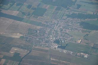 BUD Hungary - village with houses and fields from aircraft 3008x2000
