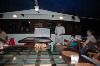 AMI Lombok Ombak Putih sailing ship captains dinner Martin handing out the tips 4 3008x2000