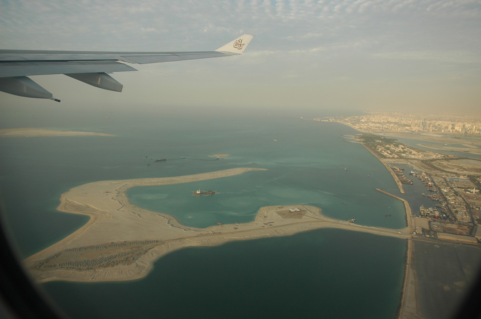 DXB Dubai from aircraft - Hamriya Port with The Palm-Deira under construction in january 2006 01 3008x2000