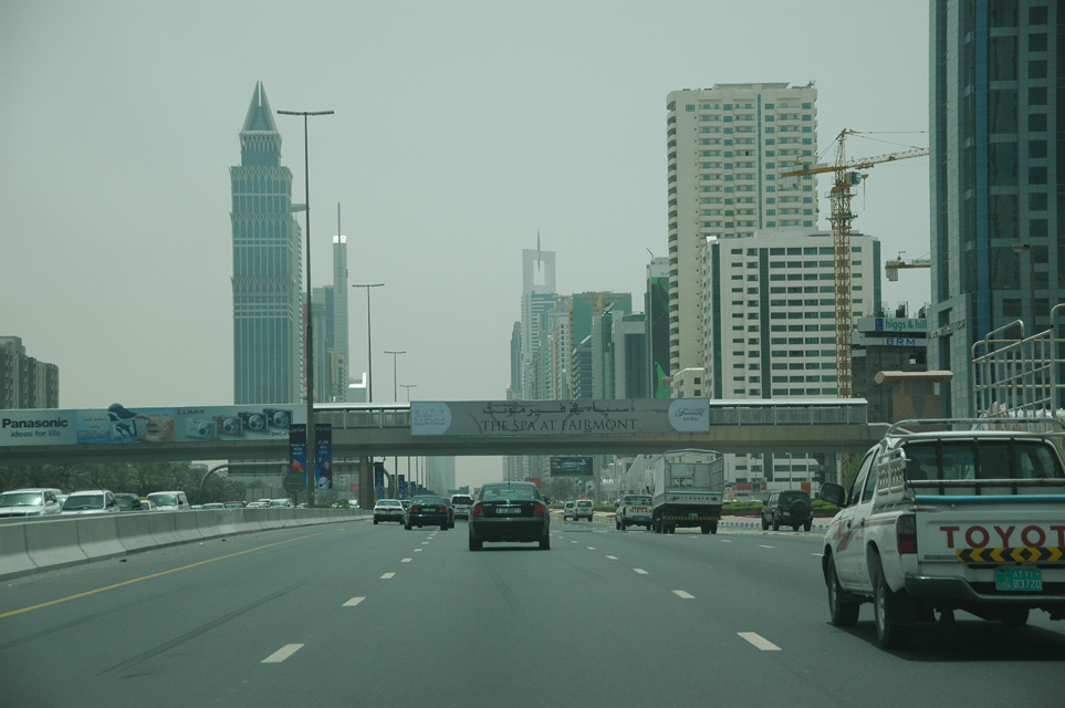 DXB Dubai Jumeirah Beach - Sheikh Zayed Road with The Tower and other skyscrapers 01 3008x2000